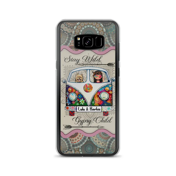 Personalized Hippie Phone Case - Girl with up to 3 Pets - Stay wild gypsy child