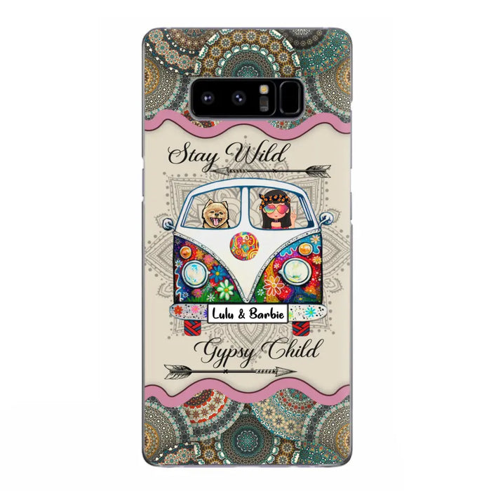 Personalized Hippie Phone Case - Girl with up to 3 Pets - Stay wild gypsy child