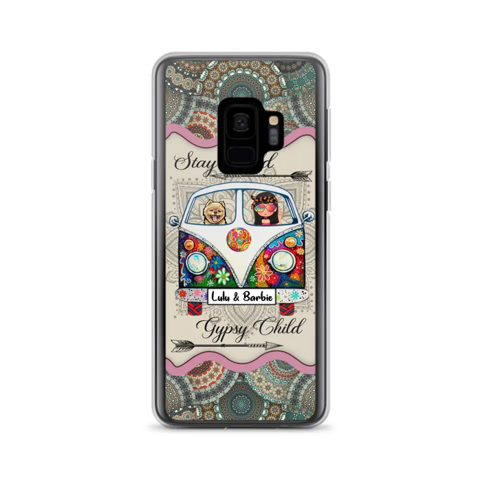 Personalized Hippie Phone Case - Girl with up to 3 Pets - Stay wild gypsy child