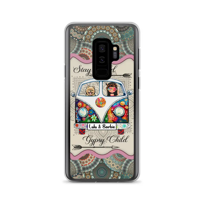 Personalized Hippie Phone Case - Girl with up to 3 Pets - Stay wild gypsy child