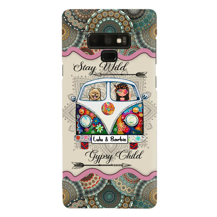 Personalized Hippie Phone Case - Girl with up to 3 Pets - Stay wild gypsy child