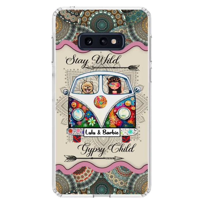 Personalized Hippie Phone Case - Girl with up to 3 Pets - Stay wild gypsy child