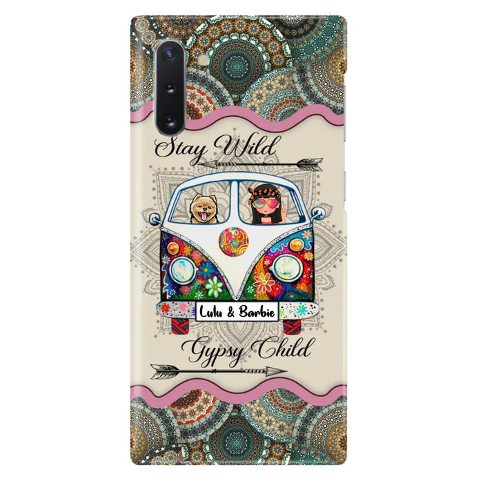 Personalized Hippie Phone Case - Girl with up to 3 Pets - Stay wild gypsy child