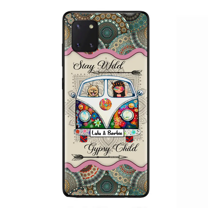 Personalized Hippie Phone Case - Girl with up to 3 Pets - Stay wild gypsy child