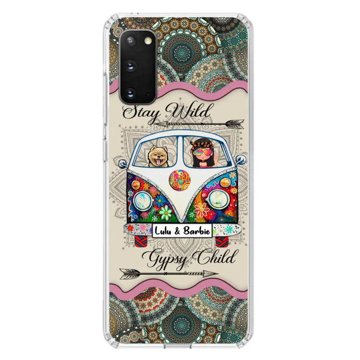 Personalized Hippie Phone Case - Girl with up to 3 Pets - Stay wild gypsy child