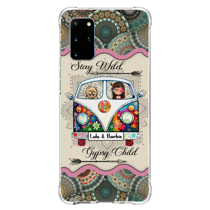 Personalized Hippie Phone Case - Girl with up to 3 Pets - Stay wild gypsy child