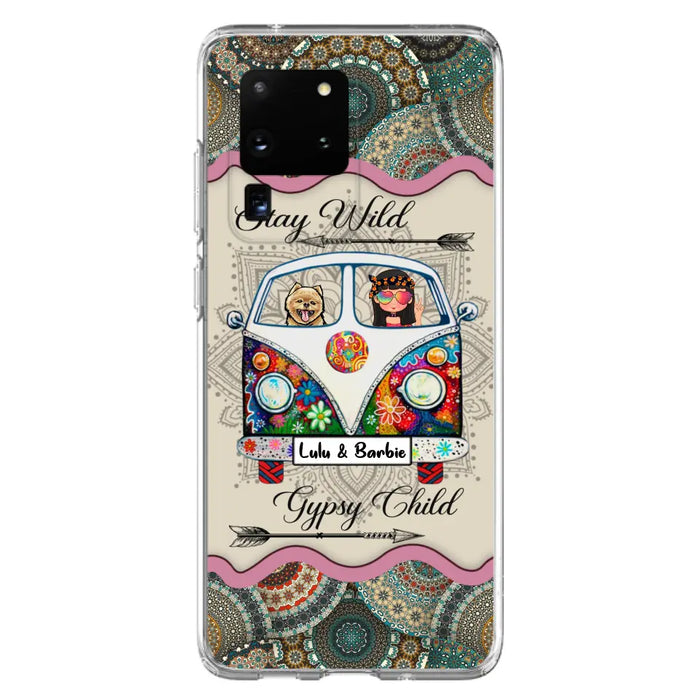 Personalized Hippie Phone Case - Girl with up to 3 Pets - Stay wild gypsy child