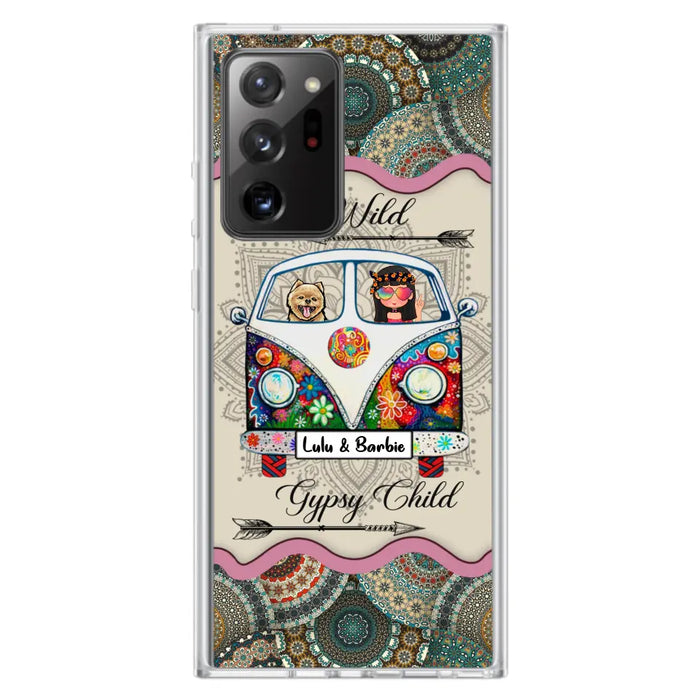 Personalized Hippie Phone Case - Girl with up to 3 Pets - Stay wild gypsy child