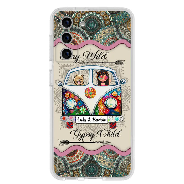 Personalized Hippie Phone Case - Girl with up to 3 Pets - Stay wild gypsy child