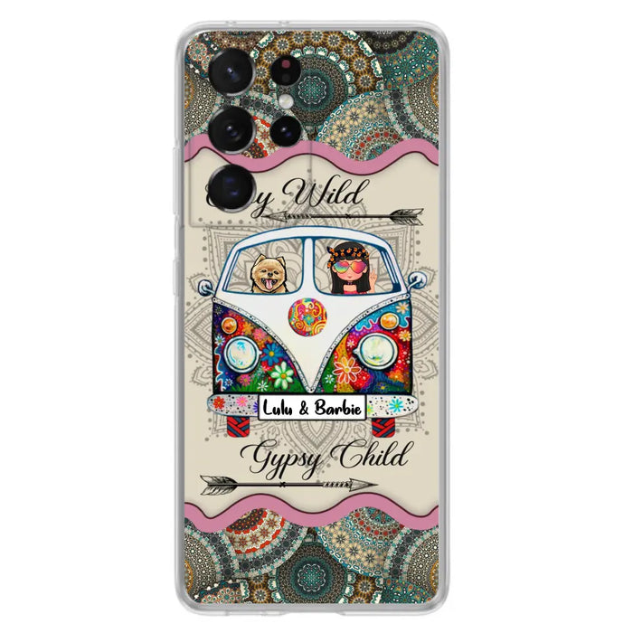 Personalized Hippie Phone Case - Girl with up to 3 Pets - Stay wild gypsy child