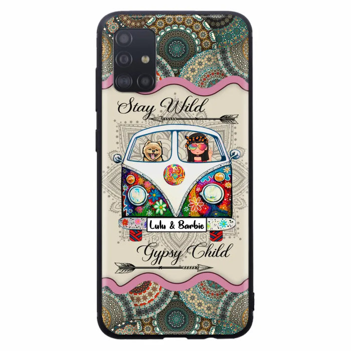 Personalized Hippie Phone Case - Girl with up to 3 Pets - Stay wild gypsy child