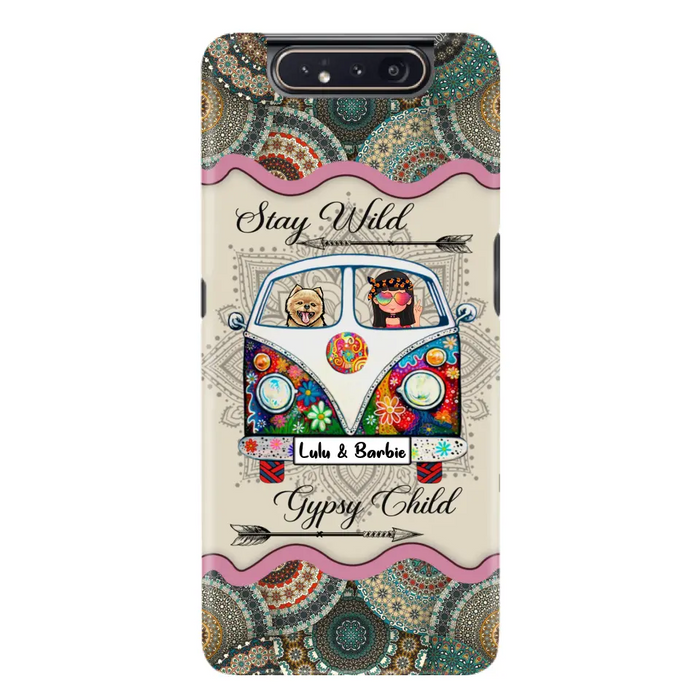 Personalized Hippie Phone Case - Girl with up to 3 Pets - Stay wild gypsy child