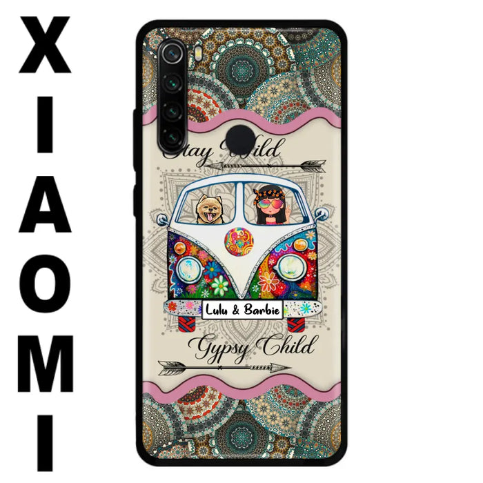 Personalized Hippie Phone Case - Girl with up to 3 Pets - Stay wild gypsy child