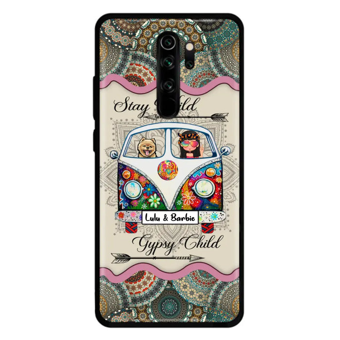 Personalized Hippie Phone Case - Girl with up to 3 Pets - Stay wild gypsy child