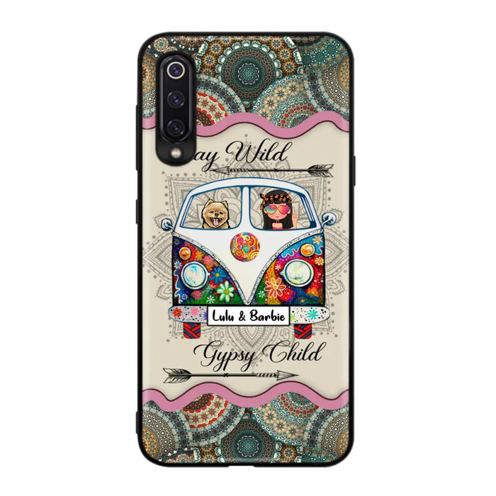 Personalized Hippie Phone Case - Girl with up to 3 Pets - Stay wild gypsy child