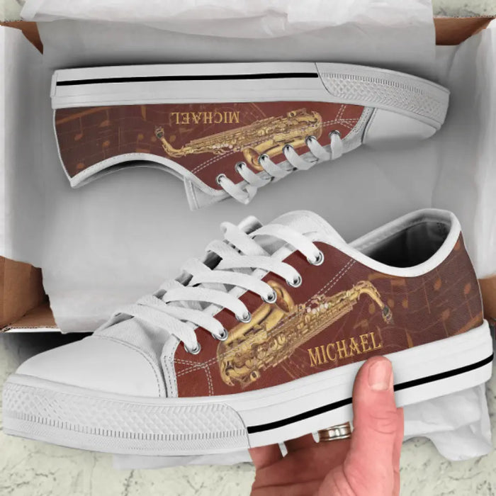 Custom Personalized Saxophone Low Top Sneakers - Best Gift For Saxophone Lovers and Friends