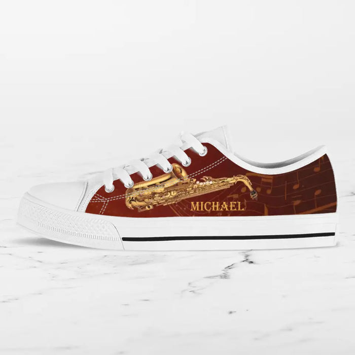 Custom Personalized Saxophone Low Top Sneakers - Best Gift For Saxophone Lovers and Friends