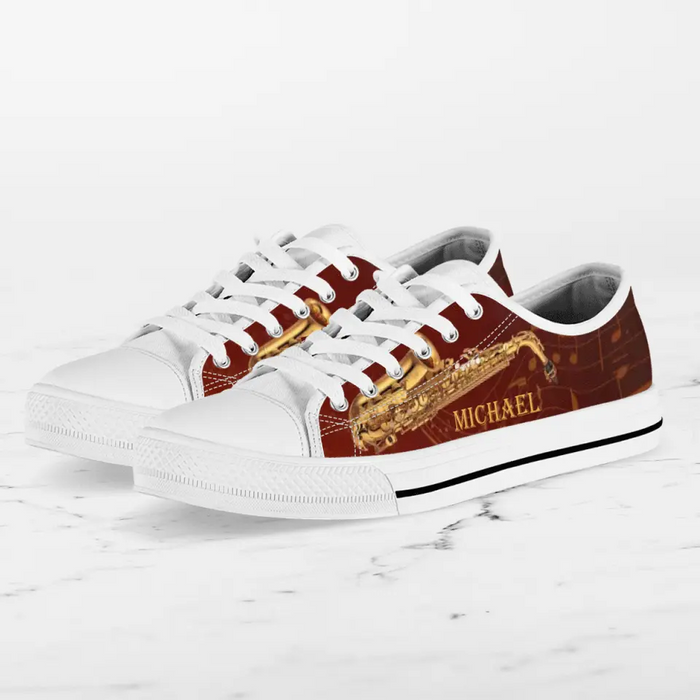 Custom Personalized Saxophone Low Top Sneakers - Best Gift For Saxophone Lovers and Friends