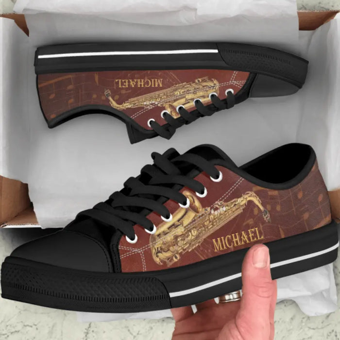 Custom Personalized Saxophone Low Top Sneakers - Best Gift For Saxophone Lovers and Friends