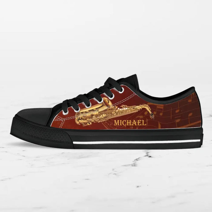 Custom Personalized Saxophone Low Top Sneakers - Best Gift For Saxophone Lovers and Friends