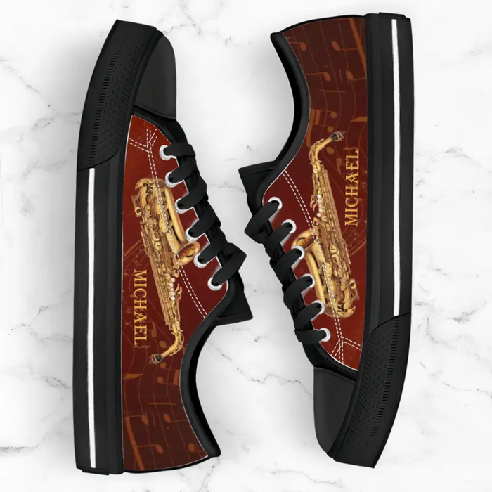 Custom Personalized Saxophone Low Top Sneakers - Best Gift For Saxophone Lovers and Friends