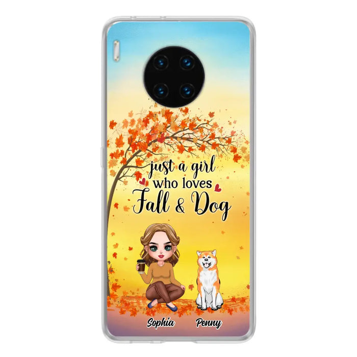 Custom Personalized Dog Mom Phone Case - Gift Idea For Dog Lovers/ Autumn Gift - Upto 4 Dogs - Just A Girl Who Loves Fall & Dogs - Case For Xiaomi/ Oppo/ Huawei