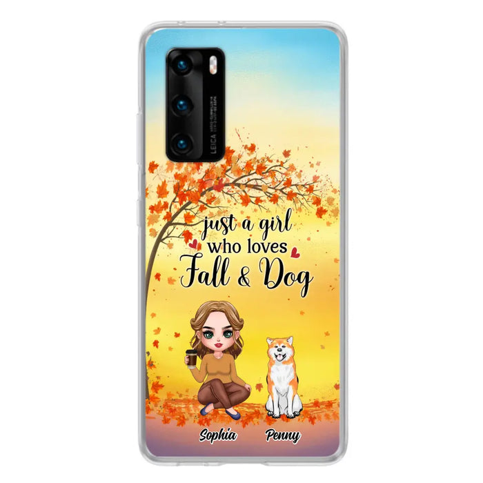 Custom Personalized Dog Mom Phone Case - Gift Idea For Dog Lovers/ Autumn Gift - Upto 4 Dogs - Just A Girl Who Loves Fall & Dogs - Case For Xiaomi/ Oppo/ Huawei