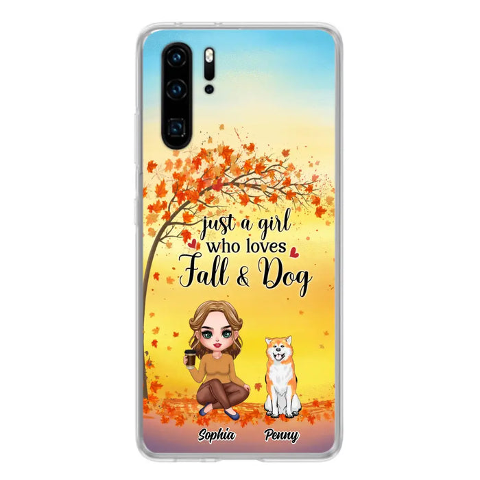 Custom Personalized Dog Mom Phone Case - Gift Idea For Dog Lovers/ Autumn Gift - Upto 4 Dogs - Just A Girl Who Loves Fall & Dogs - Case For Xiaomi/ Oppo/ Huawei