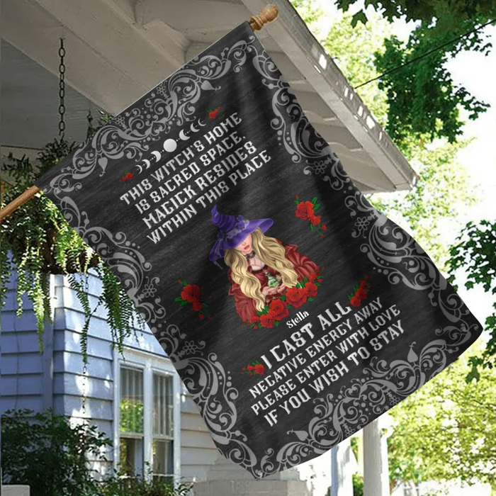 Personalized Witch Garden Flag Sign - Gift Idea For Halloween/ Witch/ Wicca/ Pagan Decor - I Case All Negative Energy Away Please Enter With Love