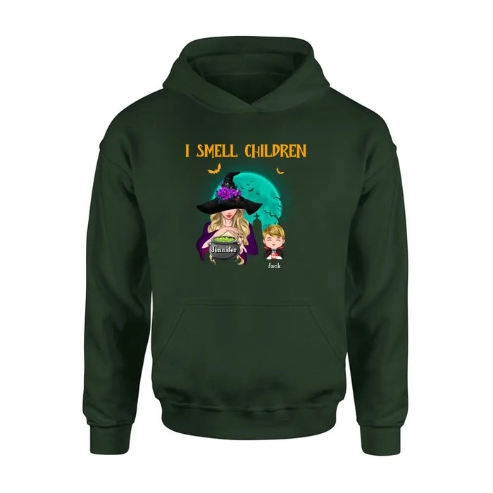 Custom Personalized Witch Shirt/ Hoodie - Halloween Gift Idea For Grandma/ Mother - Woman With Upto 6 Kids - I Smell Children