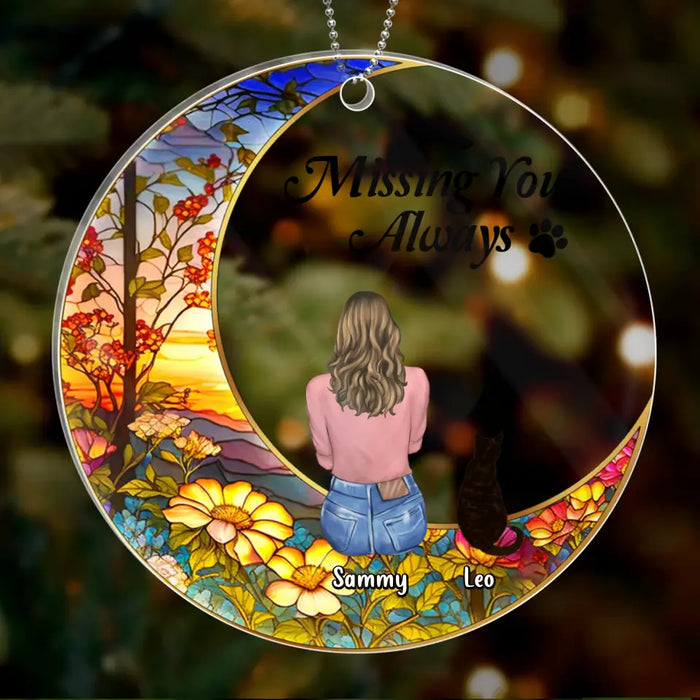 Custom Personalized Memorial Pet Circle Acrylic Ornament - Upto 3 Pets - Memorial Gift Idea For Dog/Cat/Rabbit Owners - Missing You Always