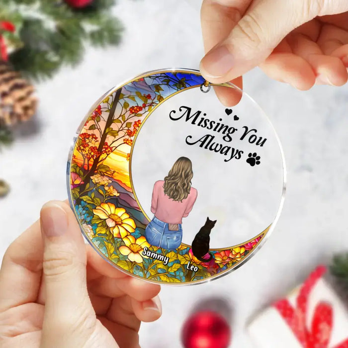 Custom Personalized Memorial Pet Circle Acrylic Ornament - Upto 3 Pets - Memorial Gift Idea For Dog/Cat/Rabbit Owners - Missing You Always