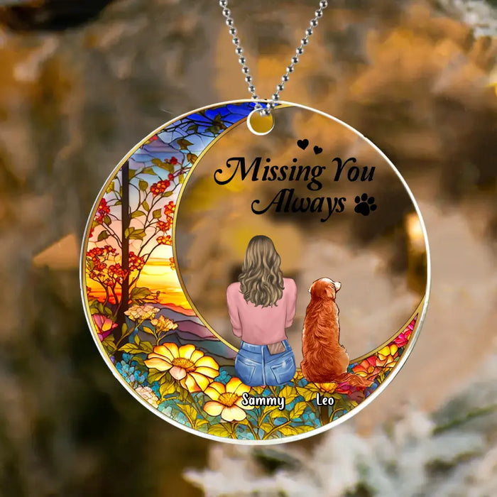 Custom Personalized Memorial Pet Circle Acrylic Ornament - Upto 3 Pets - Memorial Gift Idea For Dog/Cat/Rabbit Owners - Missing You Always