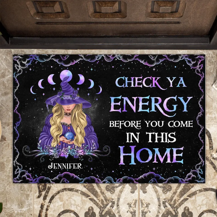 Personalized Witch Doormat - Halloween Gift Idea For Witch Lover/Friend/Wiccan Decor/Pagan Decor - Check Ya Energy Before You Come In This Home