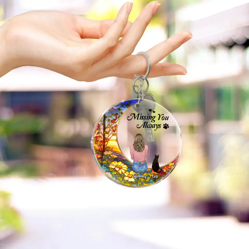 Personalized Memorial Pet Acrylic Keychain - Up to 3 Pets - Memorial Gift Idea For Dog/Cat/Rabbit Owners - Missing You Always