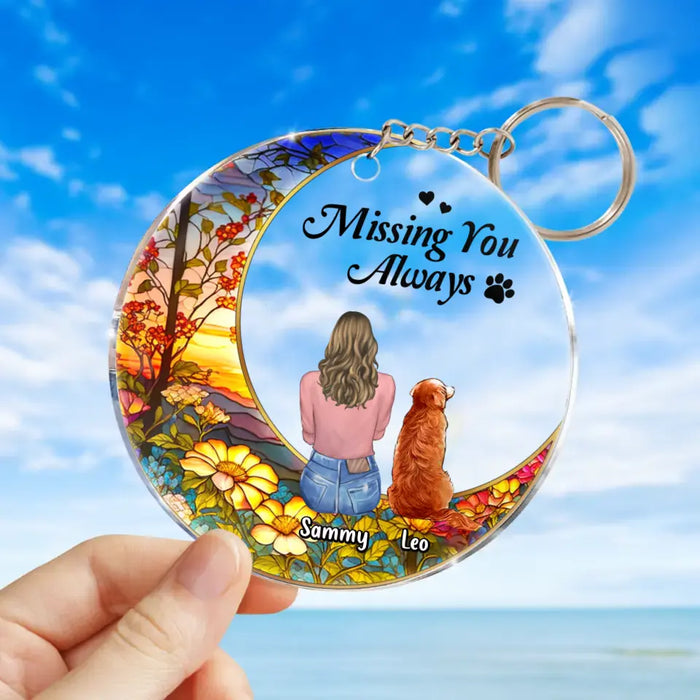 Custom Personalized Memorial Pet Acrylic Keychain - Upto 3 Pets - Memorial Gift Idea For Dog/Cat/Rabbit Owners - Missing You Always