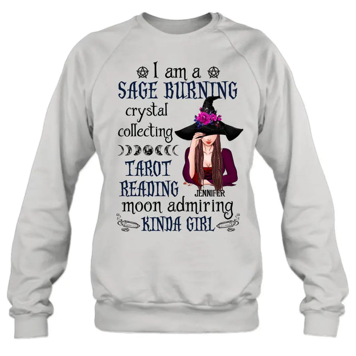 Custom Personalized Witch Shirt/Hoodie - Halloween Gift Idea for Witch Lovers - I Am A Sage Burning Crystal Collecting