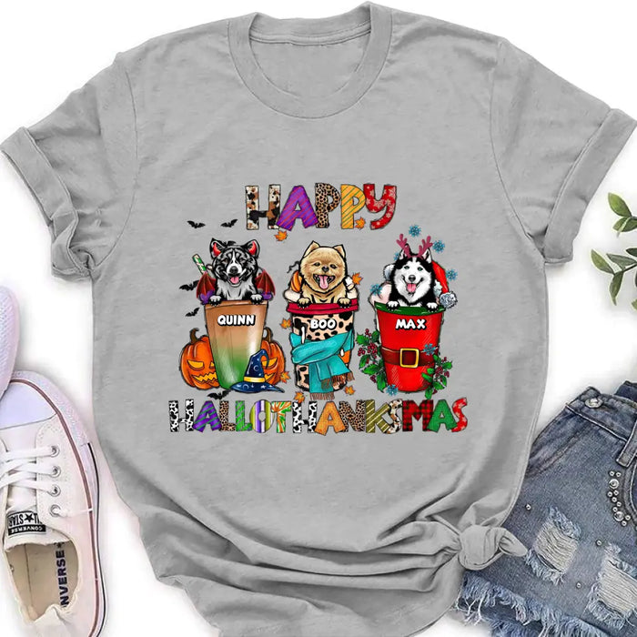 Custom Personalized Hallothanksmas Shirt/Hoodie -  Halloween/Christmas/Thanksgiving Gift Idea for Dog Lovers - Happy Hallothanksmas