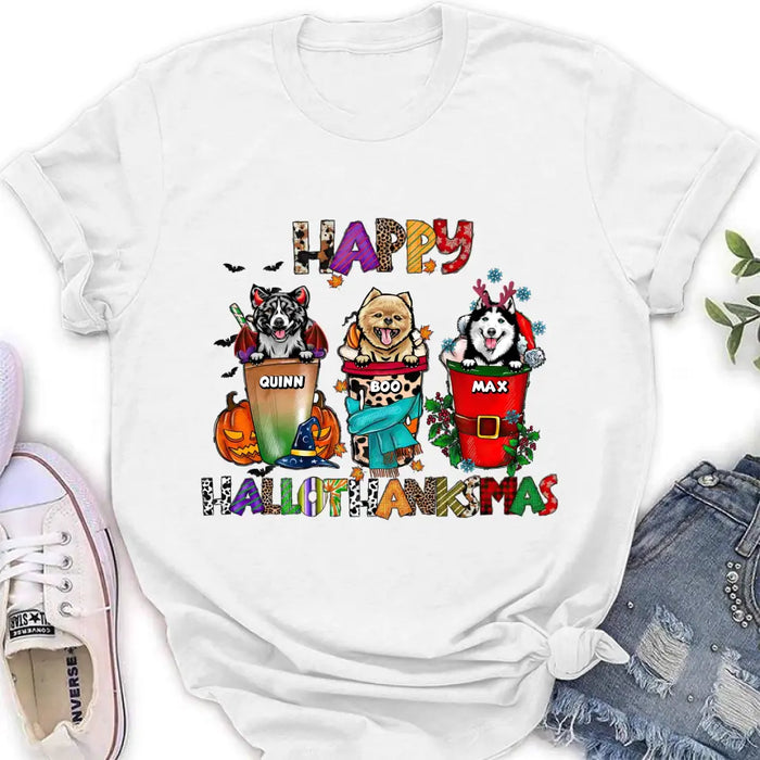 Custom Personalized Hallothanksmas Shirt/Hoodie -  Halloween/Christmas/Thanksgiving Gift Idea for Dog Lovers - Happy Hallothanksmas