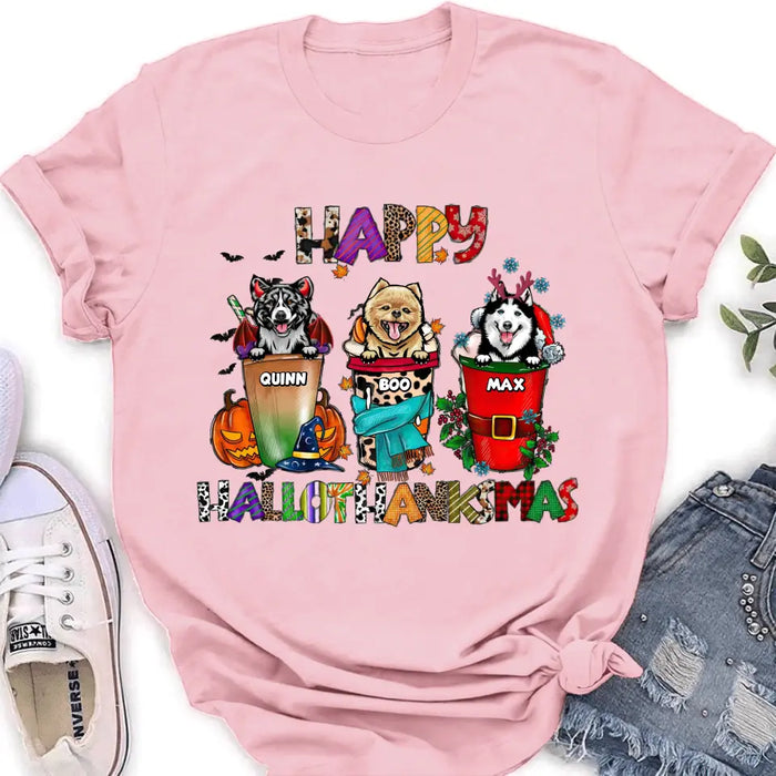 Custom Personalized Hallothanksmas Shirt/Hoodie -  Halloween/Christmas/Thanksgiving Gift Idea for Dog Lovers - Happy Hallothanksmas