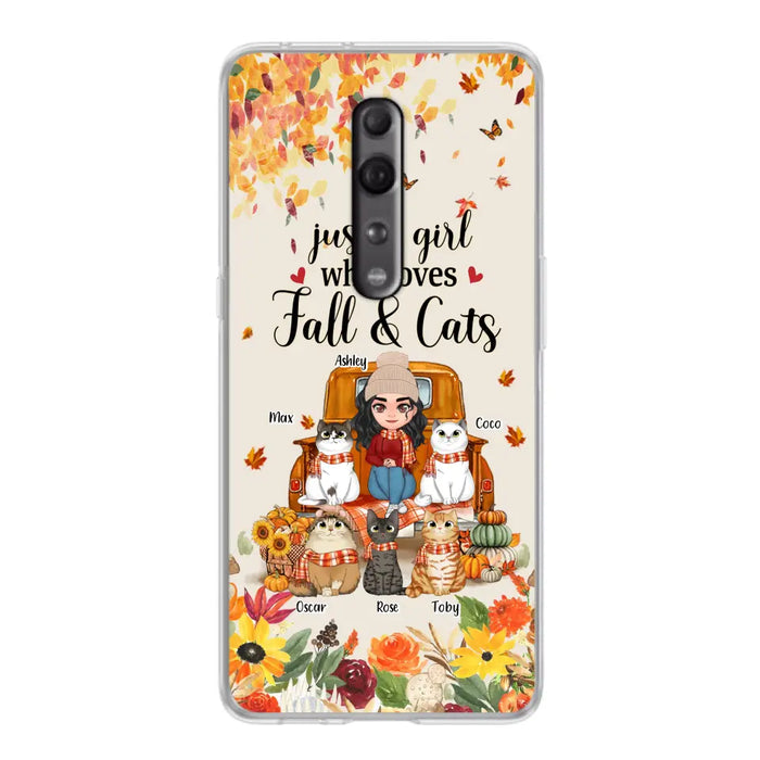 Custom Personalized Cat Mom Autumn Phone Case - Gift Idea For Cat Lovers - Upto 5 Cats - Case For Xiaomi/ Oppo/ Huawei - Just A Girl Who Loves Fall & Cats