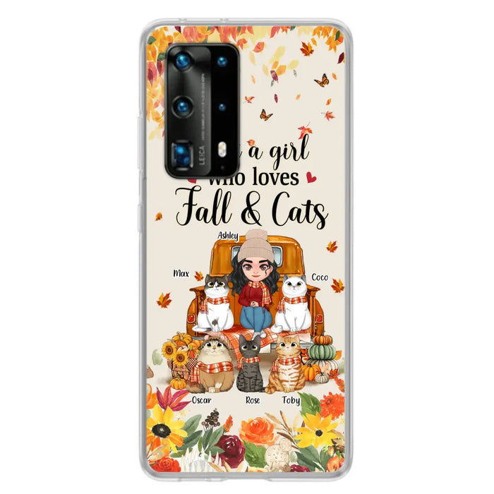 Custom Personalized Cat Mom Autumn Phone Case - Gift Idea For Cat Lovers - Upto 5 Cats - Case For Xiaomi/ Oppo/ Huawei - Just A Girl Who Loves Fall & Cats