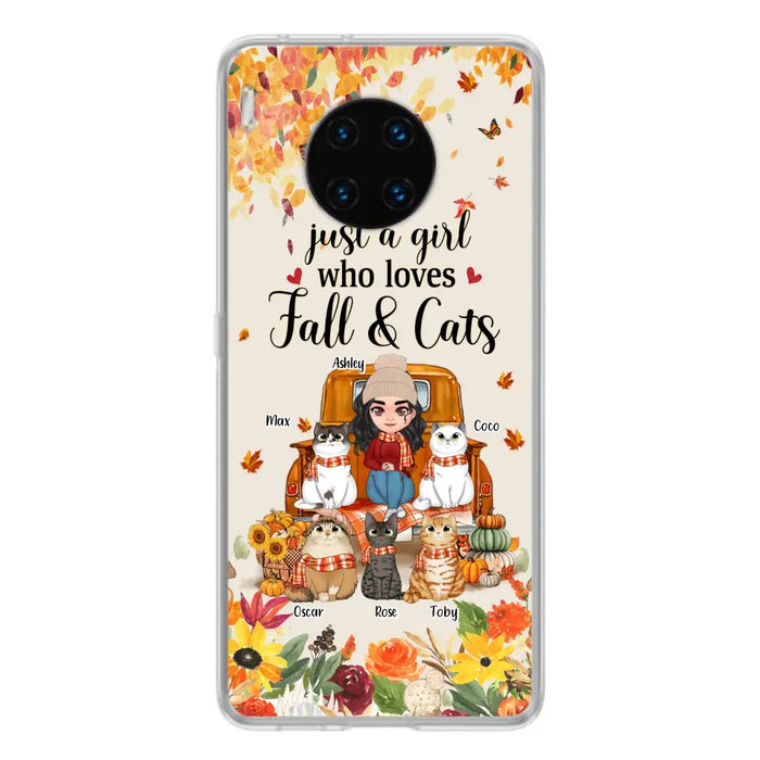 Custom Personalized Cat Mom Autumn Phone Case - Gift Idea For Cat Lovers - Upto 5 Cats - Case For Xiaomi/ Oppo/ Huawei - Just A Girl Who Loves Fall & Cats