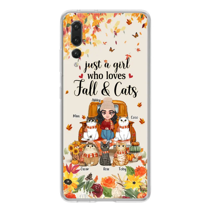 Custom Personalized Cat Mom Autumn Phone Case - Gift Idea For Cat Lovers - Upto 5 Cats - Case For Xiaomi/ Oppo/ Huawei - Just A Girl Who Loves Fall & Cats