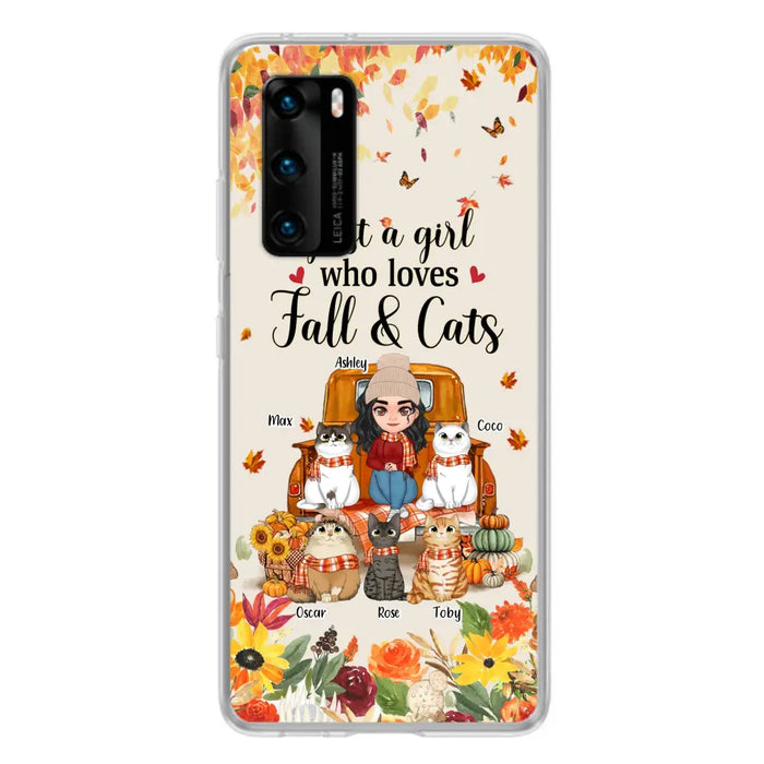 Custom Personalized Cat Mom Autumn Phone Case - Gift Idea For Cat Lovers - Upto 5 Cats - Case For Xiaomi/ Oppo/ Huawei - Just A Girl Who Loves Fall & Cats