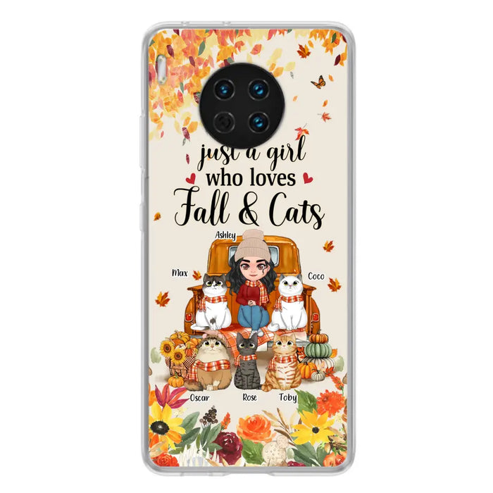 Custom Personalized Cat Mom Autumn Phone Case - Gift Idea For Cat Lovers - Upto 5 Cats - Case For Xiaomi/ Oppo/ Huawei - Just A Girl Who Loves Fall & Cats