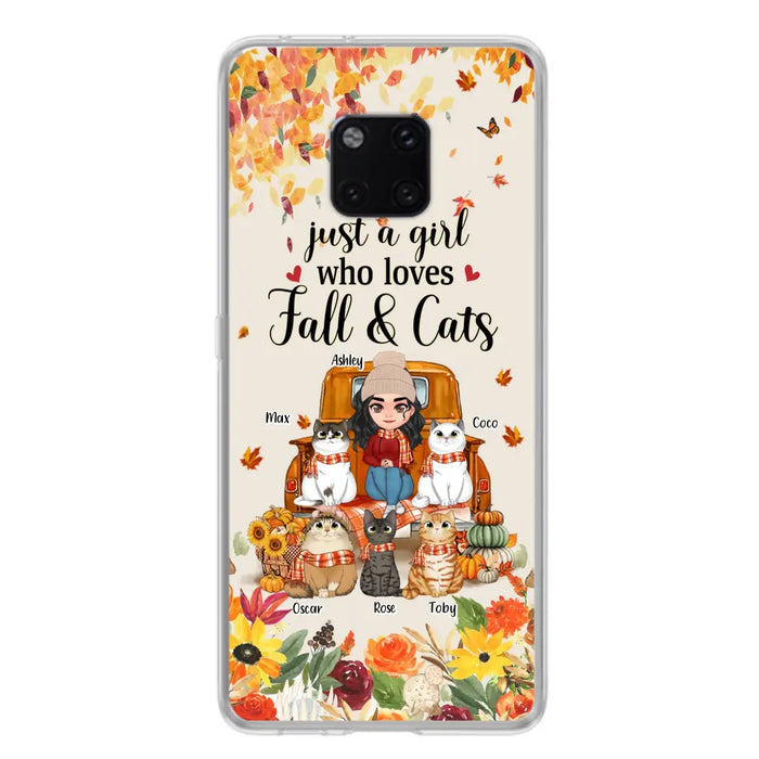 Custom Personalized Cat Mom Autumn Phone Case - Gift Idea For Cat Lovers - Upto 5 Cats - Case For Xiaomi/ Oppo/ Huawei - Just A Girl Who Loves Fall & Cats