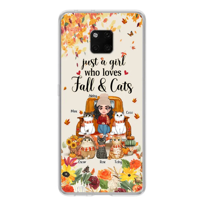 Custom Personalized Cat Mom Autumn Phone Case - Gift Idea For Cat Lovers - Upto 5 Cats - Case For Xiaomi/ Oppo/ Huawei - Just A Girl Who Loves Fall & Cats