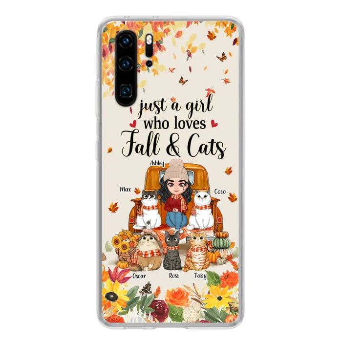 Custom Personalized Cat Mom Autumn Phone Case - Gift Idea For Cat Lovers - Upto 5 Cats - Case For Xiaomi/ Oppo/ Huawei - Just A Girl Who Loves Fall & Cats