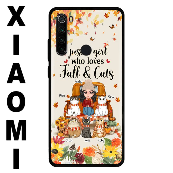 Custom Personalized Cat Mom Autumn Phone Case - Gift Idea For Cat Lovers - Upto 5 Cats - Case For Xiaomi/ Oppo/ Huawei - Just A Girl Who Loves Fall & Cats